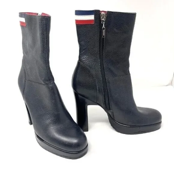 Vintage Tommy Hilfiger womans Black leather heel ankle booties 5.5M plat… - Picture 8 of 8